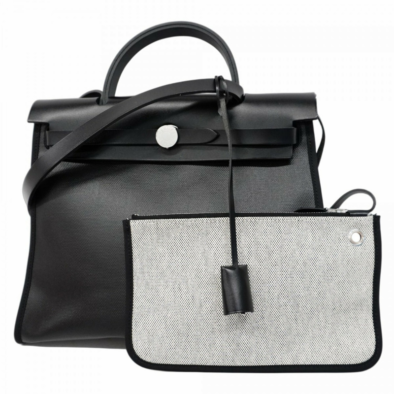 Hermes Hermès Airbag Zip PM 手提包,Toile H Berline,黑色,K 印章,女士兩用包-0