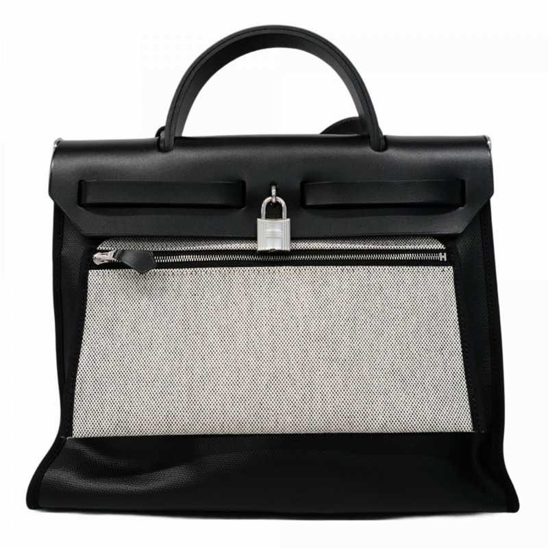 Hermes Hermès Airbag Zip PM 手提包,Toile H Berline,黑色,K 印章,女士兩用包-7