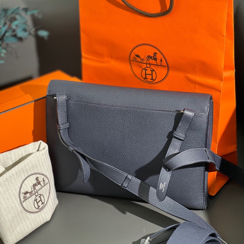 Hermes愛馬sac a depeches29午夜藍銀扣單肩斜挎手包Z刻,一包多用途-1