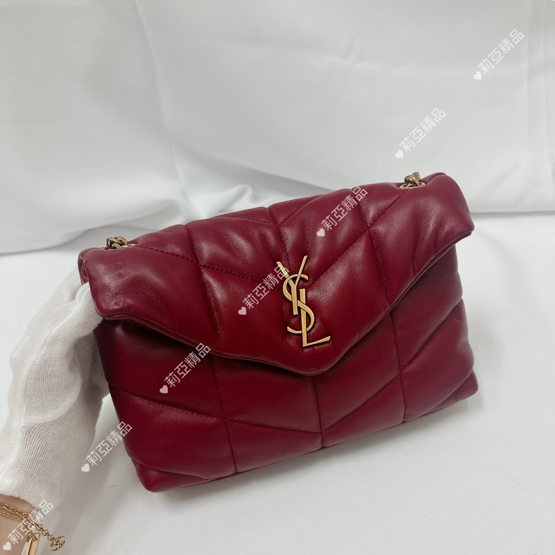 莉亞精品♡ Ysl 酒紅雲朵包 二手美包-2