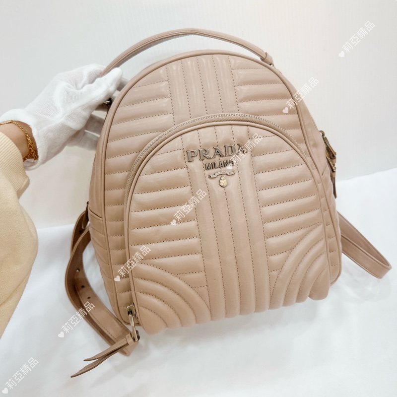 莉亞精品♡ Prada 後背包 奶茶色 二手美包-2