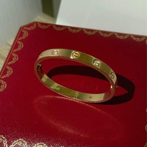 （台灣購證全配）Cartier 750黃K金6點鑽寬版love手環