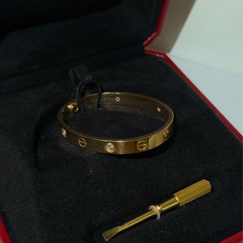 (台灣購證全配)Cartier 750黃K金6點鑽寬版love手環-2