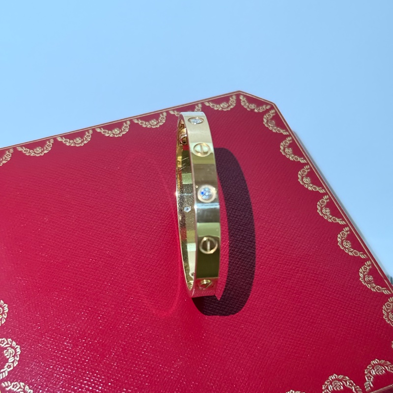 (台灣購證全配)Cartier 750黃K金6點鑽寬版love手環-7