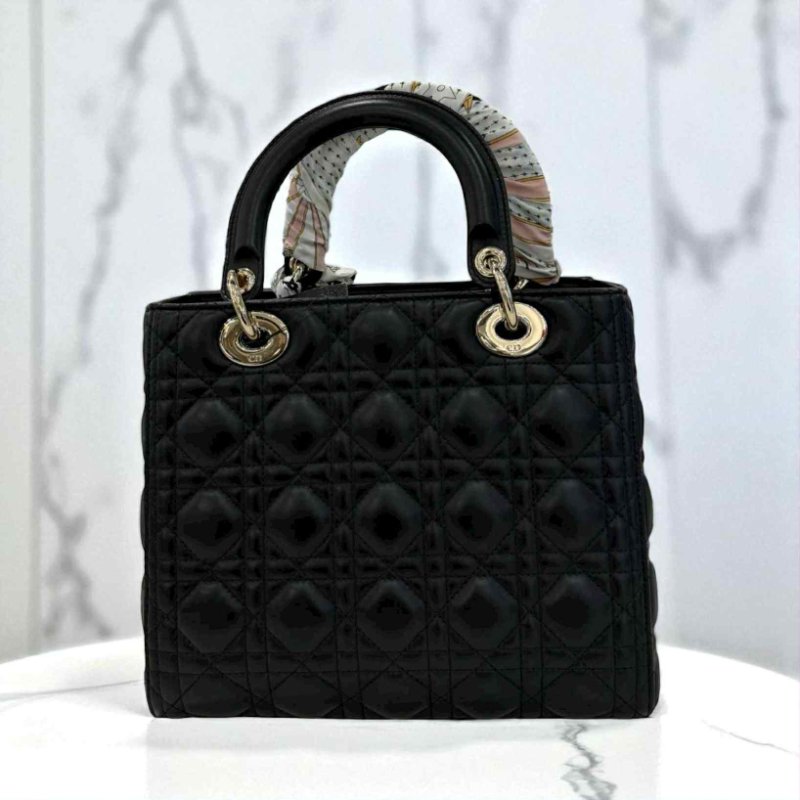 Dior-5X5格洋皮黛妃包 黑色+單條TWILLY-1