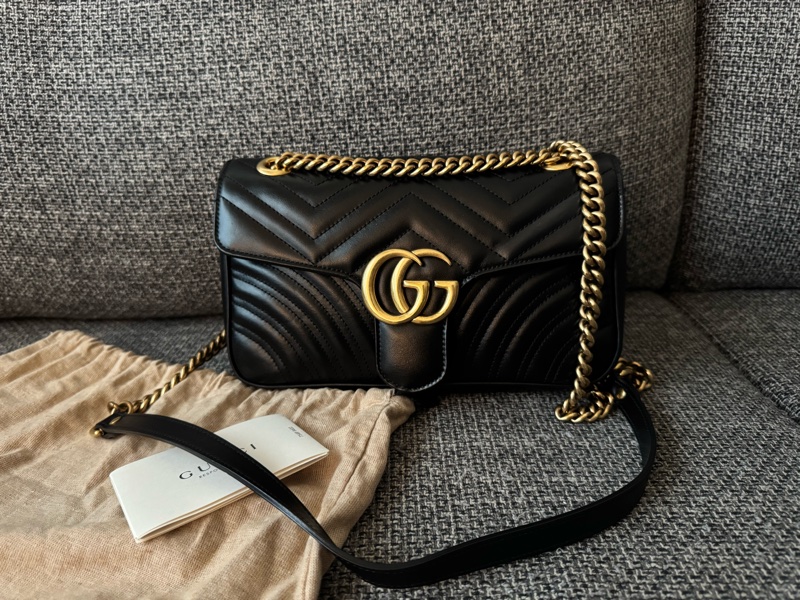 Gucci - 黑色GG MARMONT 黑金中號26肩背包(全新購入一手包)-0