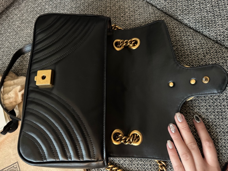 Gucci - 黑色GG MARMONT 黑金中號26肩背包(全新購入一手包)-3