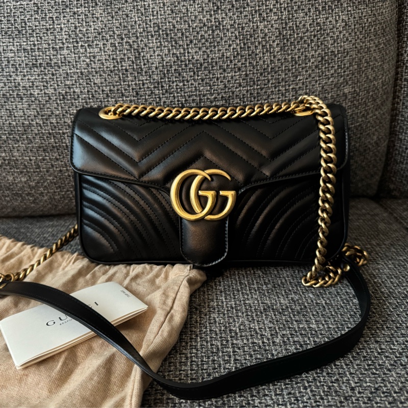 Gucci - 黑色GG MARMONT 黑金中號26肩背包(全新購入一手包)-5