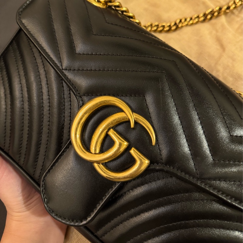 Gucci - 黑色GG MARMONT 黑金中號26肩背包(全新購入一手包)-11
