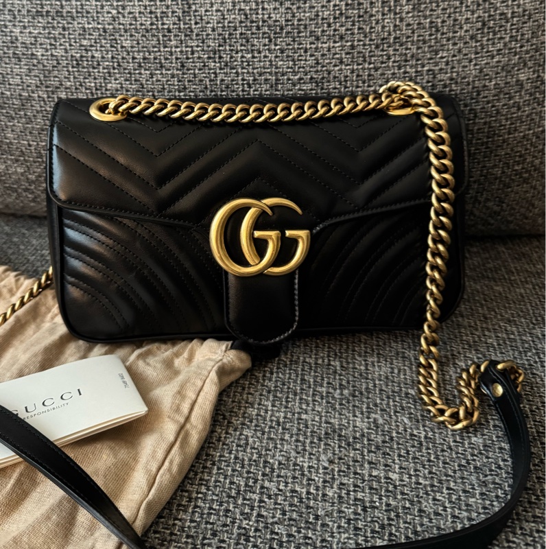 Gucci - 黑色GG MARMONT 黑金中號26肩背包(全新購入一手包)-14