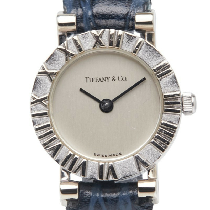 Tiffany & Co. Atlas 手錶 D286753,女士石英錶,銀色錶盤,皮革錶帶,不鏽鋼。-0