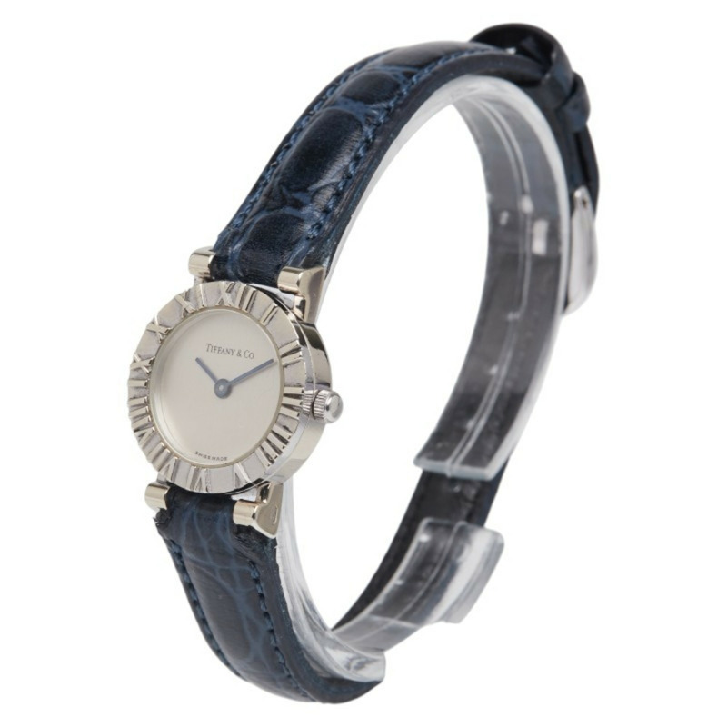 Tiffany & Co. Atlas 手錶 D286753,女士石英錶,銀色錶盤,皮革錶帶,不鏽鋼。-1