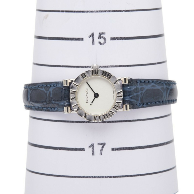 Tiffany & Co. Atlas 手錶 D286753,女士石英錶,銀色錶盤,皮革錶帶,不鏽鋼。-7