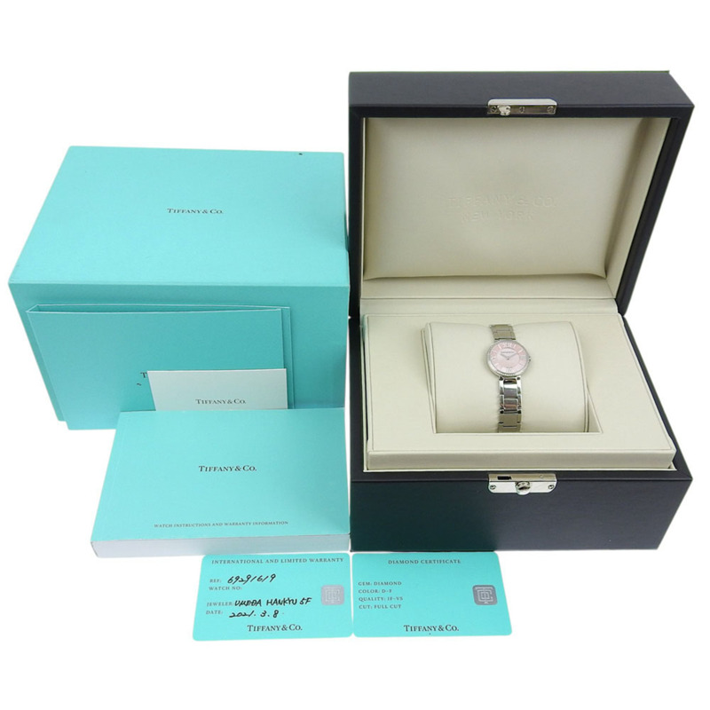 像新的一樣 Tiffany & Co. Atlas 6929161,粉紅色貝殼錶盤,鑽石錶圈,刻度,不鏽鋼-7