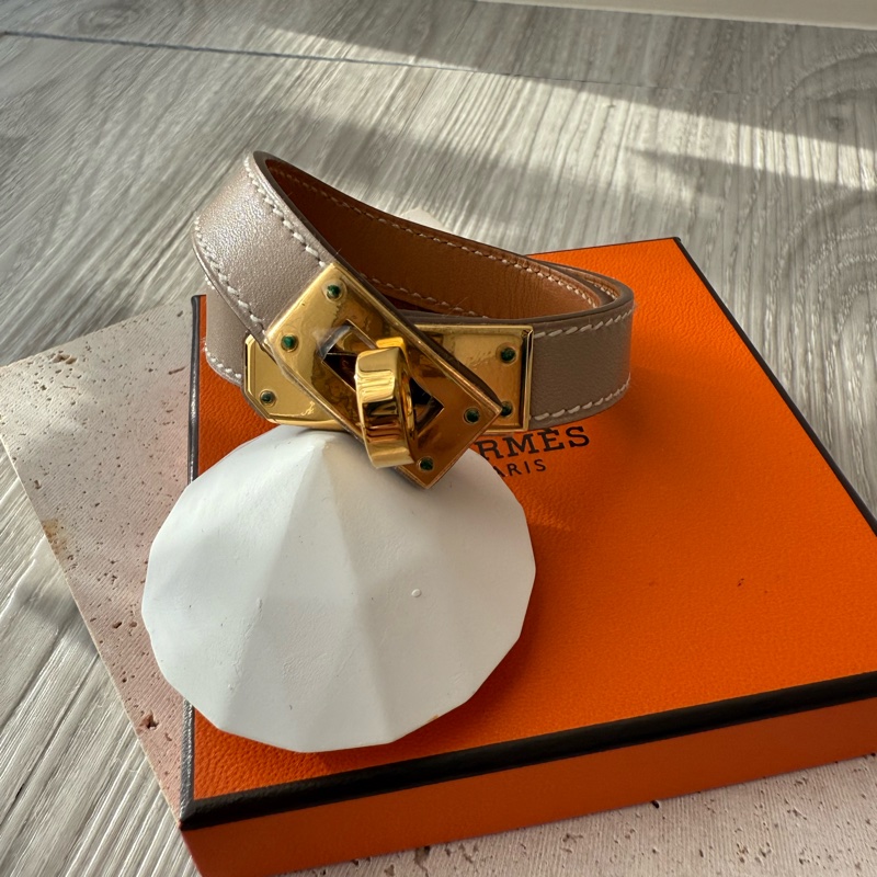 HERMES Kelly金釦 雙環皮手環 框O刻-0