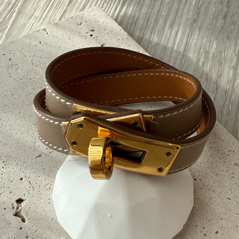 HERMES Kelly金釦 雙環皮手環 框O刻-1