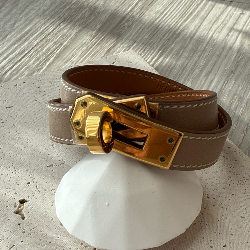 HERMES Kelly金釦 雙環皮手環 框O刻-2