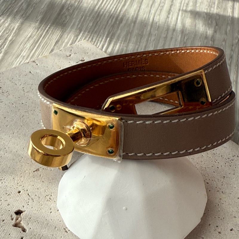 HERMES Kelly金釦 雙環皮手環 框O刻-3