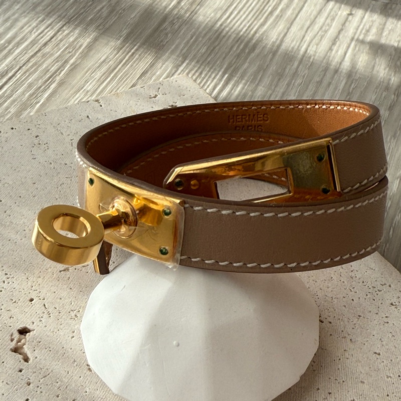 HERMES Kelly金釦 雙環皮手環 框O刻-4