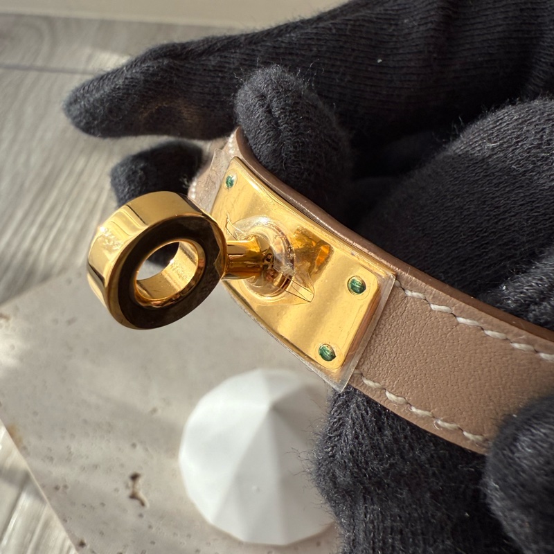 HERMES Kelly金釦 雙環皮手環 框O刻-6