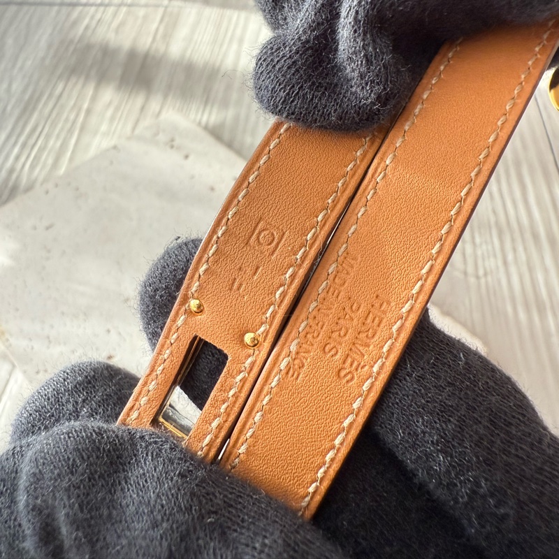 HERMES Kelly金釦 雙環皮手環 框O刻-7