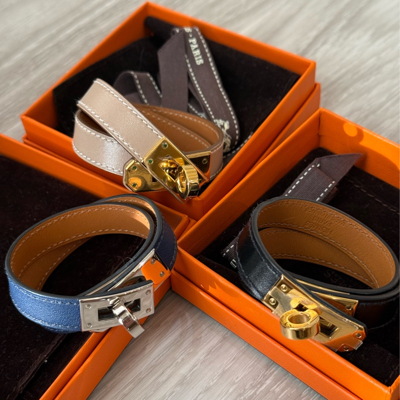 HERMES Kelly金釦 雙環皮手環 框O刻-8