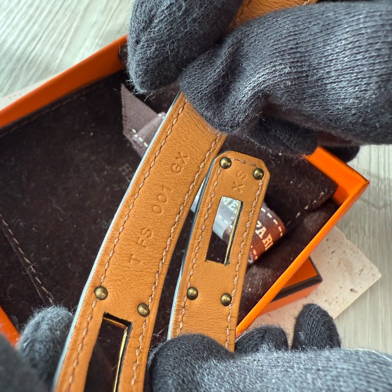 HERMES Kelly金釦 黑色雙環皮手環 T刻-3
