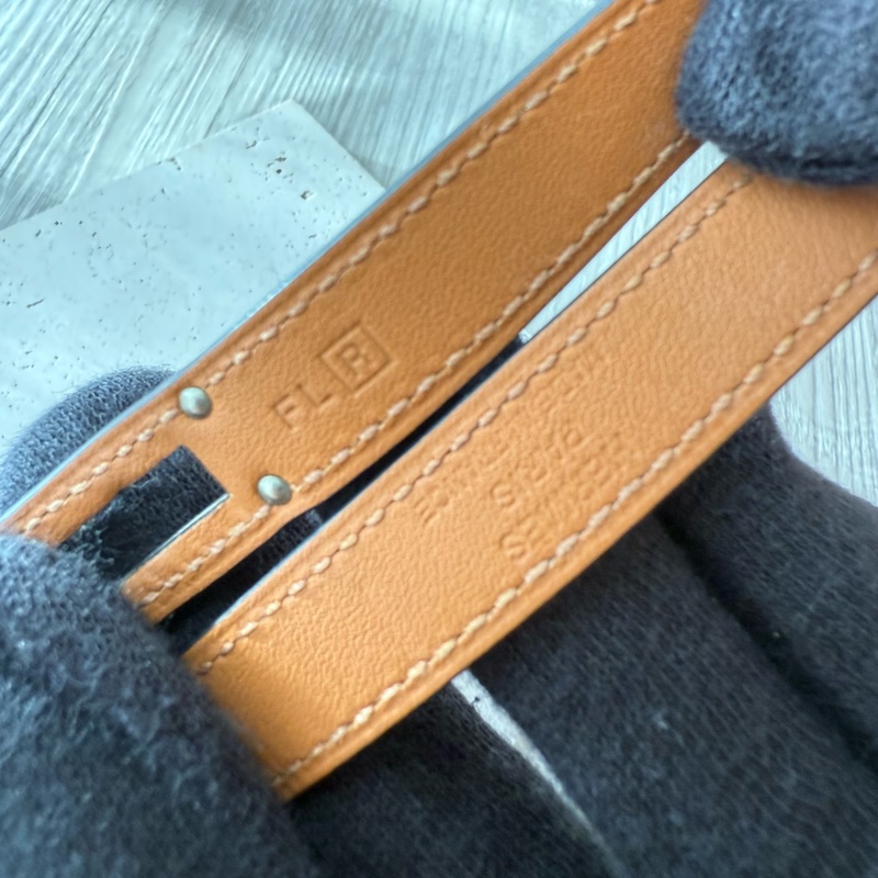 HERMES Kelly銀釦 藍色雙環皮手環 XS 框R刻-5