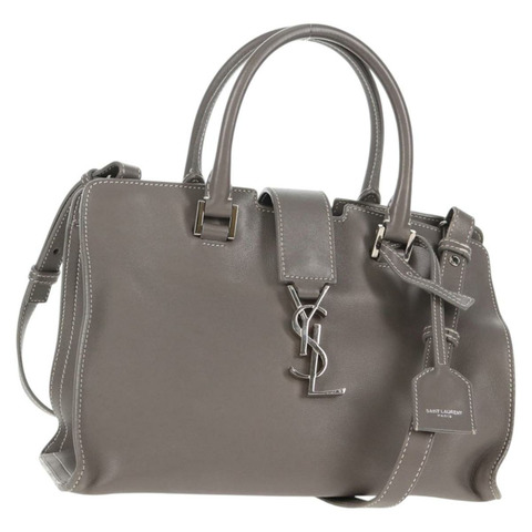 SAINT LAURENT Baby Cabas 手提包 皮革 2 款可選 灰色 銀色 正品 gh798V