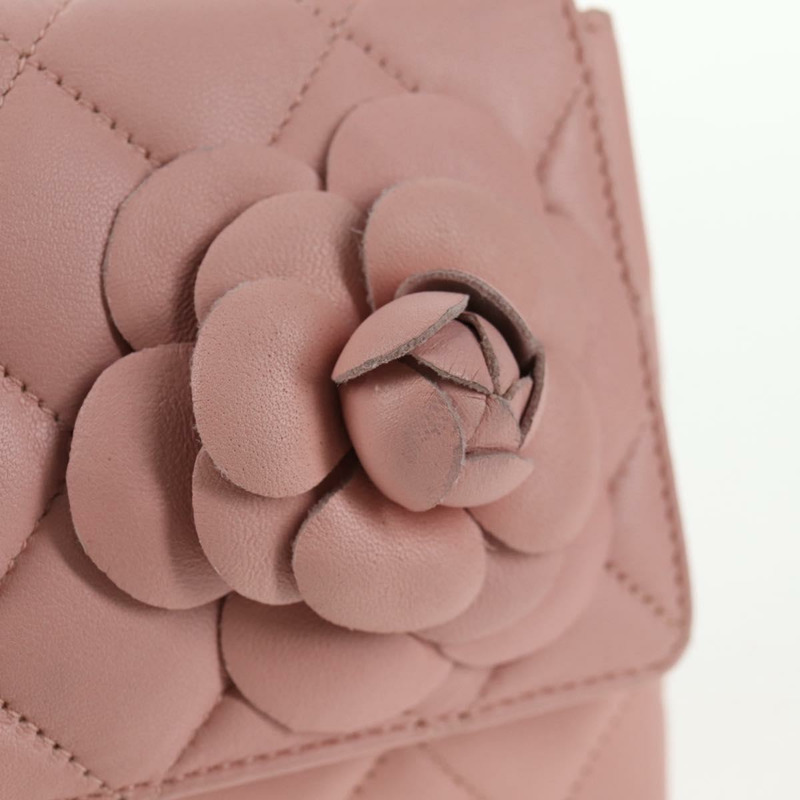【日本直送】香奈兒 Matelasse 山茶花鏈單肩包 皮革 粉紅金 CC 正品 144882V-15