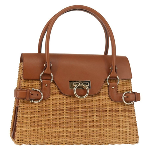 Salvatore Ferragamo Gancini 手提包 藤條 米色 金色 正品 145326