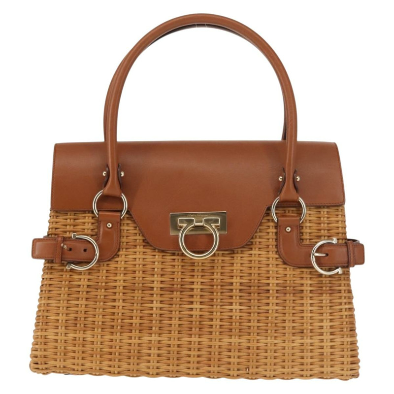 【日本直送】Salvatore Ferragamo Gancini 手提包 藤條 米色 金色 正品 145326-1