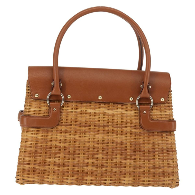 【日本直送】Salvatore Ferragamo Gancini 手提包 藤條 米色 金色 正品 145326-2