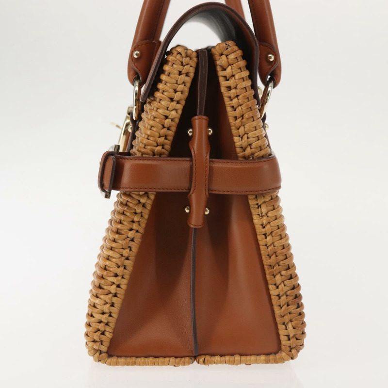 【日本直送】Salvatore Ferragamo Gancini 手提包 藤條 米色 金色 正品 145326-3