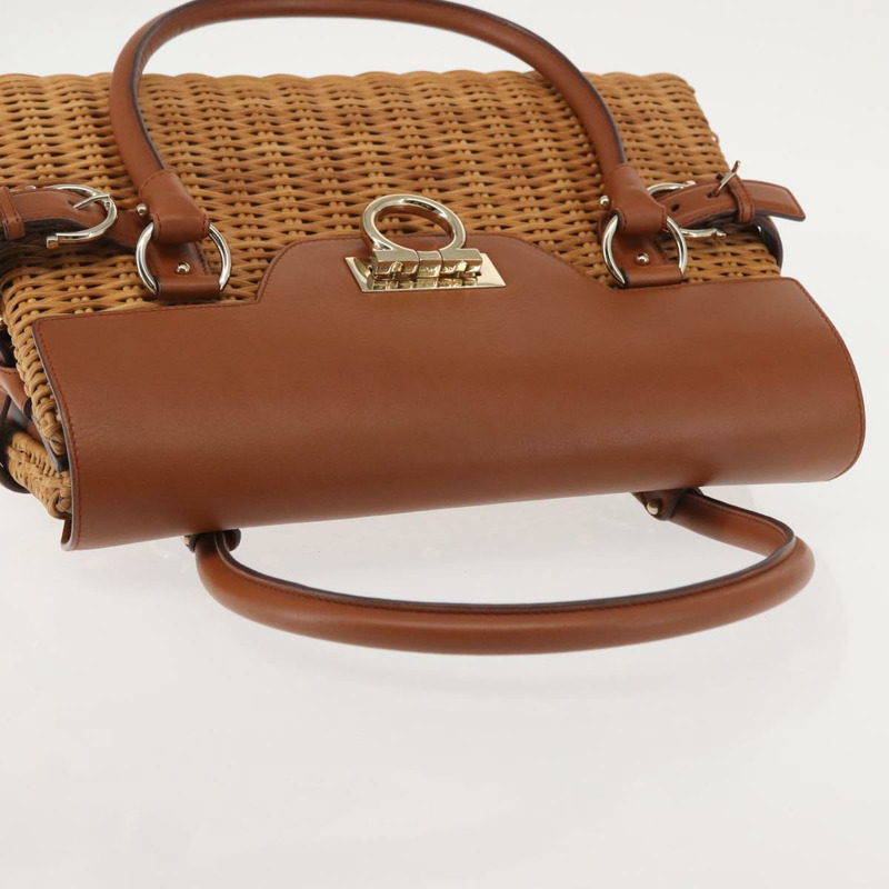 【日本直送】Salvatore Ferragamo Gancini 手提包 藤條 米色 金色 正品 145326-5