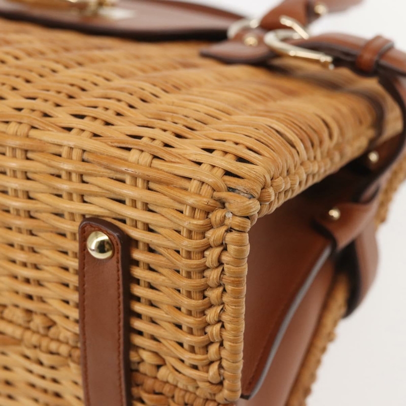 【日本直送】Salvatore Ferragamo Gancini 手提包 藤條 米色 金色 正品 145326-10
