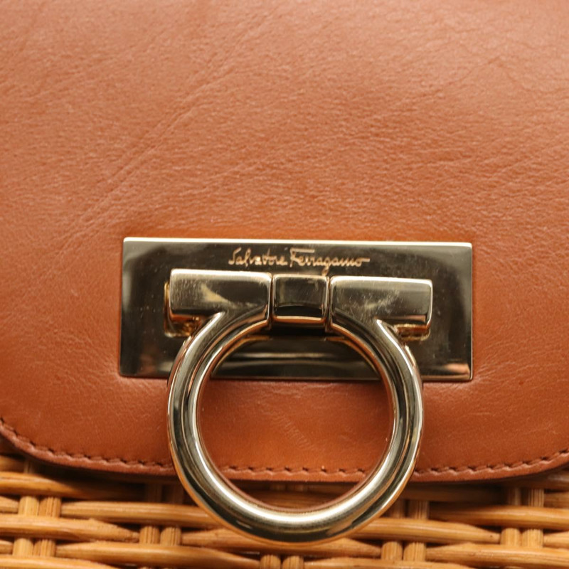 【日本直送】Salvatore Ferragamo Gancini 手提包 藤條 米色 金色 正品 145326-13