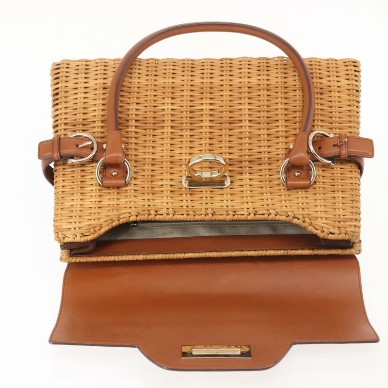 【日本直送】Salvatore Ferragamo Gancini 手提包 藤條 米色 金色 正品 145326-14