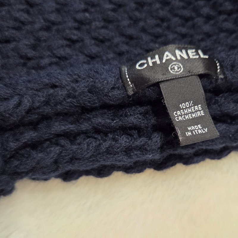 Chanel香奈兒經典雙C logo藏藍黑喀什米爾羊絨毛帽/ 冷帽/ 保暖帽/ 針織帽/ 泰迪熊帽厚度-5