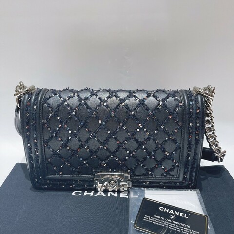 Chanel香奈兒 菱格紋亮片 Leboy中號 25cm