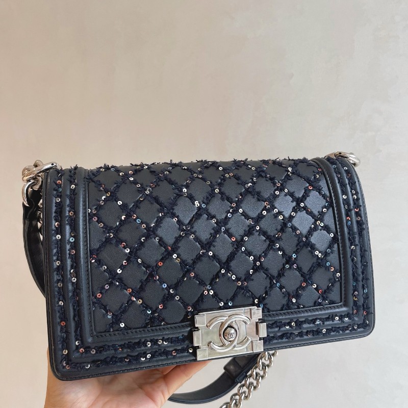Chanel香奈兒 菱格紋亮片 Leboy中號 25cm-1