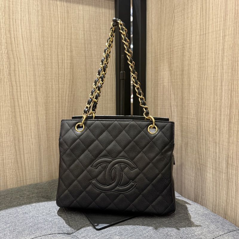 絕版極新 Chanel 黑色荔枝牛皮金鏈手提包 肩背包 豆腐包-0