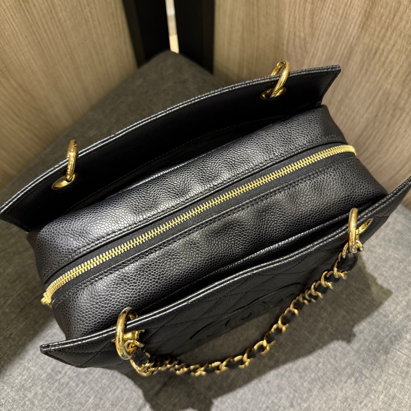 絕版極新 Chanel 黑色荔枝牛皮金鏈手提包 肩背包 豆腐包-8