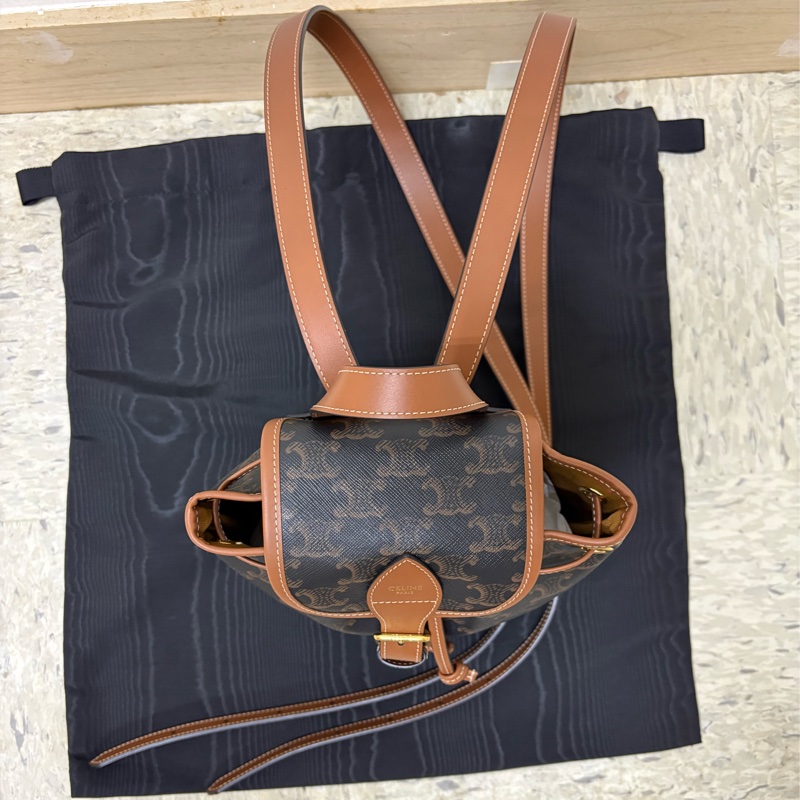 Celine 小牛皮 Folco Mini 迷你小背包 tan-0