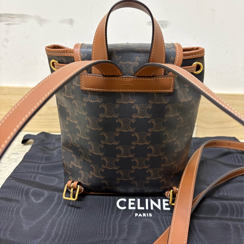 Celine 小牛皮 Folco Mini 迷你小背包 tan-4