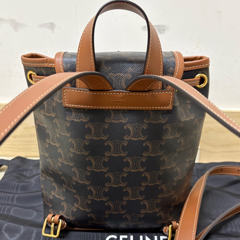 Celine 小牛皮 Folco Mini 迷你小背包 tan-7