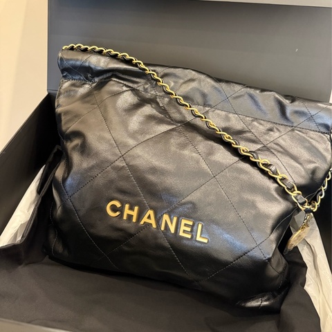 （全新甜價）chanel 22bag黑金小號晶片款