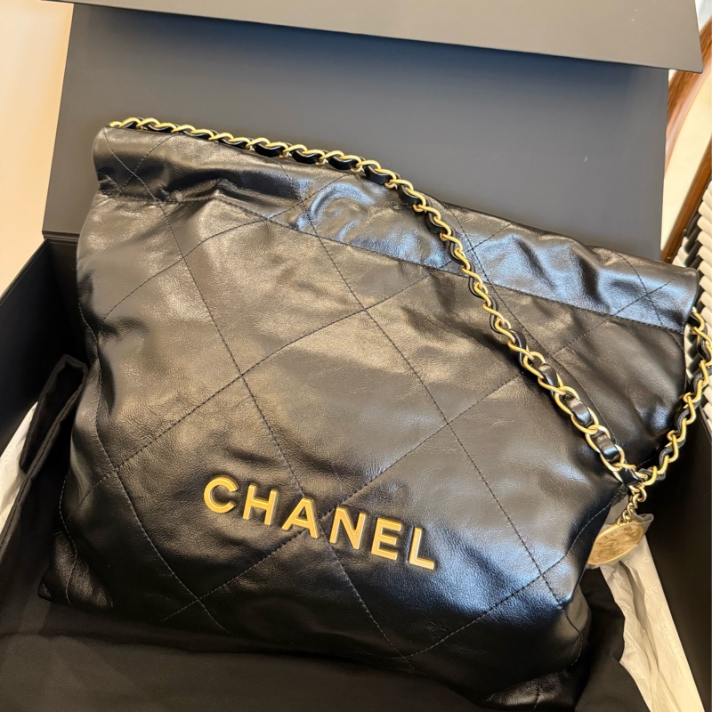 (全新甜價)chanel 22bag黑金小號晶片款-4
