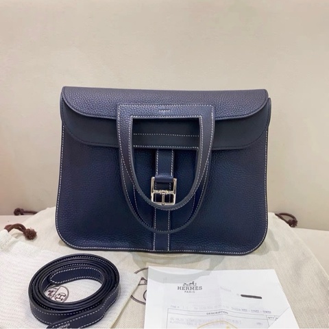 有購証🩷 99新 Hermes愛馬仕 halzan31 2Z午夜藍 T刻 Tc皮 附件塵袋