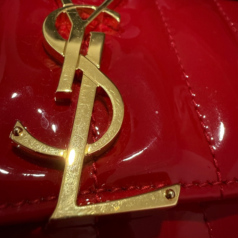 正品 SAINT LAURENT 紅 漆皮 VICKY 肩背包 斜背包 方胖子-6